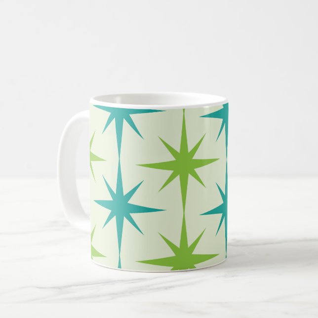 Caneca De Café Esterbursts Atômicos de Meados do Século em Verde  (Frente Esquerda)
