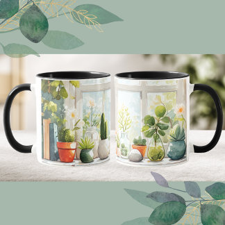Caneca de Café Estética Botânica Suculenta Cottage