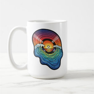 Caneca De Café Estética de Vinil Onda do Pôr do Sol Retrô