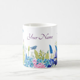 Caneca De Café Estética floral de cor aquosa azul