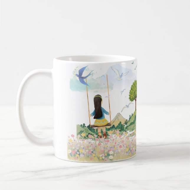 Caneca de Café Estética Menina no Balanço - M Fofo (Esquerda)