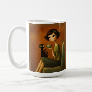 Caneca De Café Estética Retro Aconchegante de Gato Preto pela Man