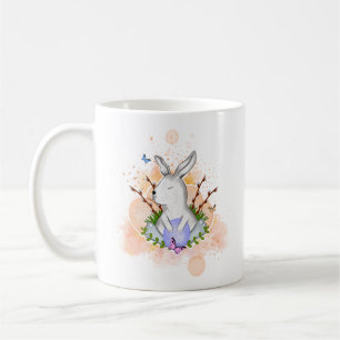 Caneca De Café Estética Whimsy Charm Watercolor Bunny Ovo Pastel