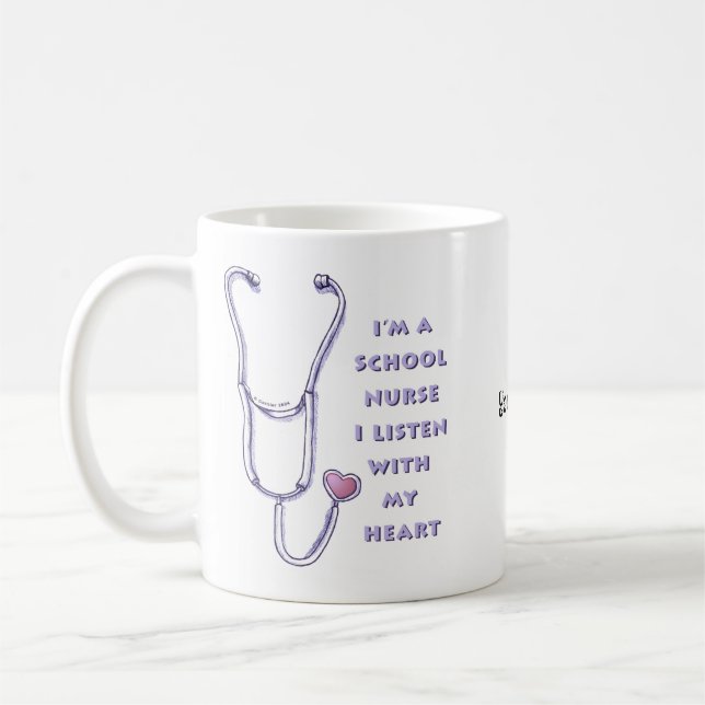 Caneca De Café Estetoscópio Coração Enfermeira da Escola (Esquerda)