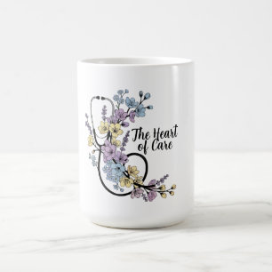 Caneca De Café Estetoscópio Floral Coração de Cuidado Presente pa
