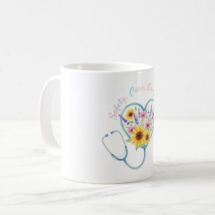 Caneca De Café Estetoscópio Floral em Aquarela Presente de Coraçã