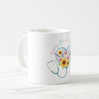 Caneca De Café Estetoscópio Floral em Aquarela Presente de Coraçã