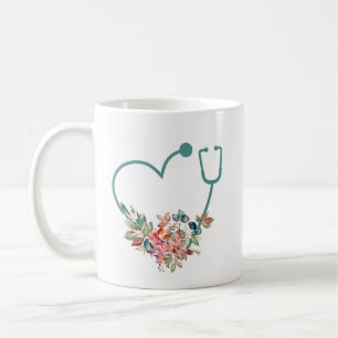 Caneca De Café Estetoscópio Floral Enfermeiro Cardíaco Cuidador