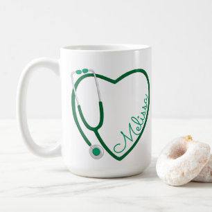 Caneca De Café Estetoscópio Médico Enfermeira Coração Verde Diver