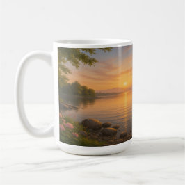 Caneca De Café Estilidade solar perto do lago