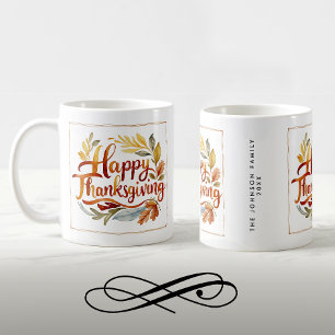 Caneca De Café Estilo Ação de Graças Cor de Outono Nome Aquarela