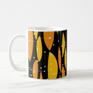 Caneca De Café Estilo atômico, padrão geométrico laranja preto.