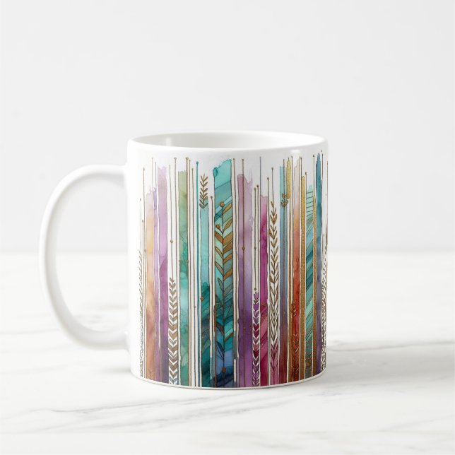 Caneca De Café Estilo Boho, tinta a álcool, listras artísticas (Esquerda)