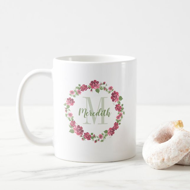 Caneca De Café Estilo de Algodão Rosas Rosa Flóridas Vermelhos Mo (Com Donut)