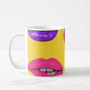 Caneca De Café estilo de anos 80: padrão de lábios coloridos.