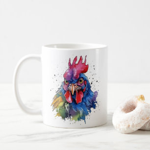 Caneca De Café Estilo de Aquarela de Galinha do País Rooster