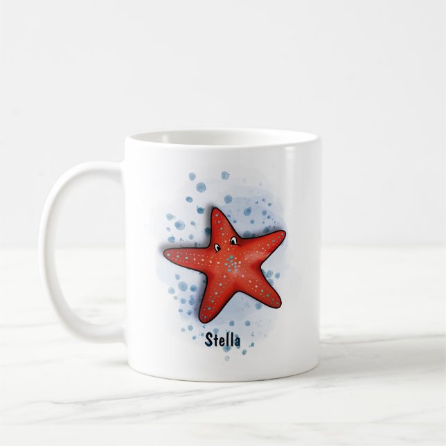 Caneca De Café estilo de aquarela de peixe-estrela vermelho (Esquerda)