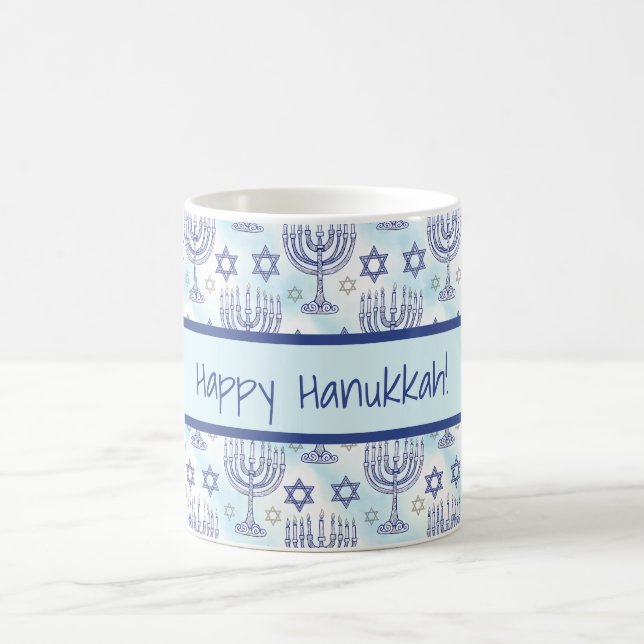 Caneca De Café Estilo de Arte Doodle Menorá de Hanukkah Estrela d (Centro)