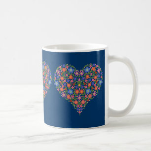 Caneca De Café Estilo de Arte Folclórica bonito Coração Floral na