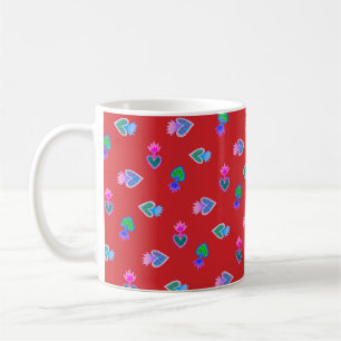 Caneca De Café Estilo de Arte Folclórica Mexicana Sagrado Vermelh
