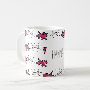 Caneca De Café Estilo de Grafite do Osso do Cachorro Rosa Escuro