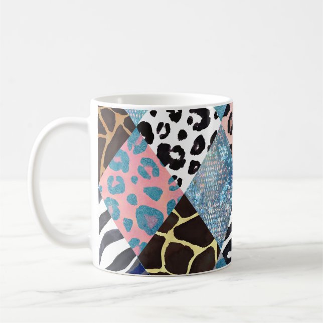 Caneca De Café Estilo de patch, padrão de colagem de aquarela. (Esquerda)