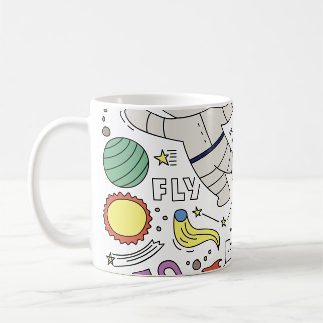 Caneca De Café Estilo de porta, ilustração do tema espacial. (Esquerda)