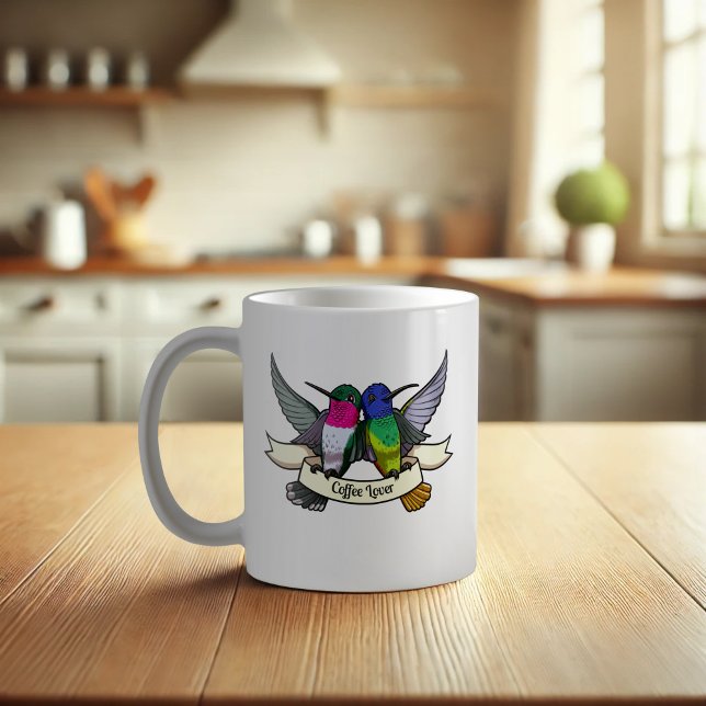 Caneca De Café Estilo de Tatuagem do Café Lover Hummingbird e Rib (Criador carregado)