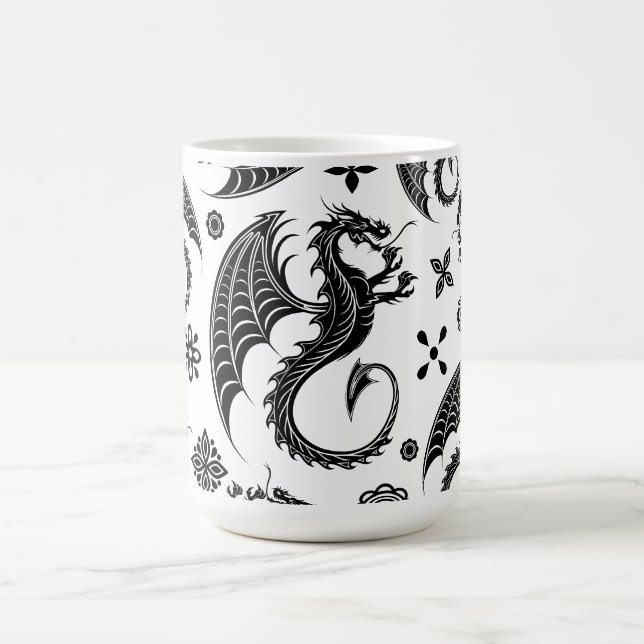Caneca De Café Estilo de Tatuagem em Forma Preta do Dragão (Centro)