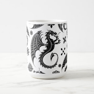 Caneca De Café Estilo de Tatuagem em Forma Preta do Dragão