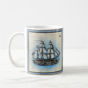 Caneca De Café Estilo de Vintagem de Navio Náutico