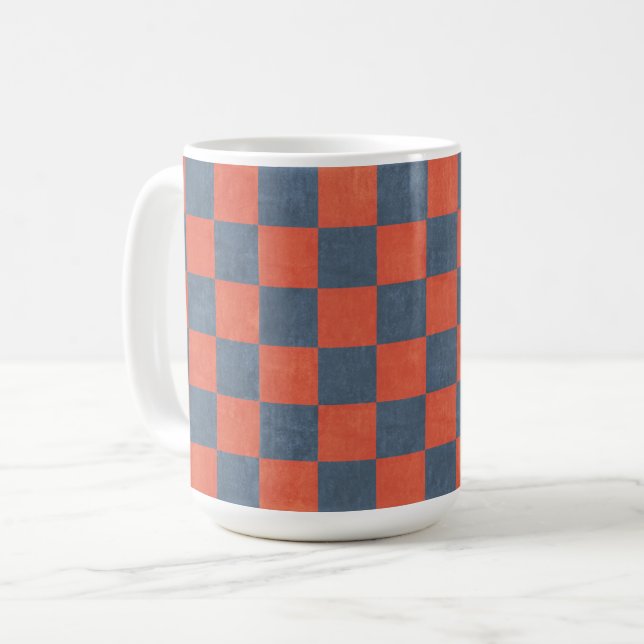 Caneca De Café Estilo Denim Vermelho e Blue Square Art Cup (Frente Esquerda)
