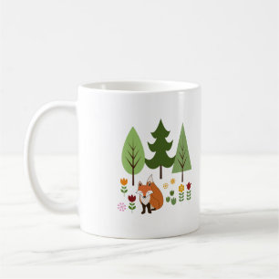 Caneca De Café Estilo escandinavo Fox Flowers Trees Ilustração