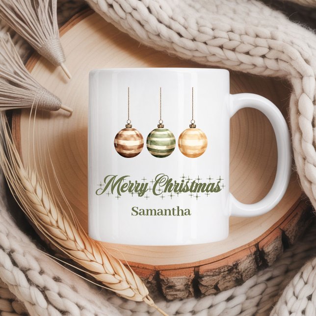 Caneca De Café Estilo escandinavo neutro rústico Natal nome perso (Rustic neutral Scandinavian style custom name Christmas mug

)