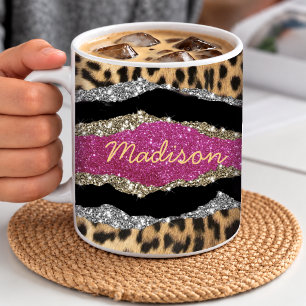 Caneca De Café Estilo feminino com estampa animal em rosa brilhan