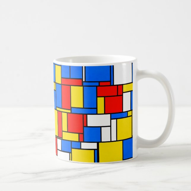 Caneca De Café Estilo Inspirado Mondrian Padrão Amarelo Vermelho  (Direita)