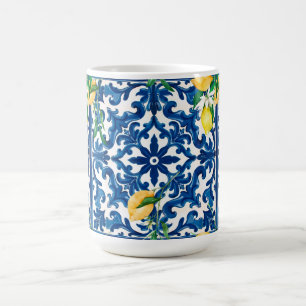 Caneca De Café estilo italiano,Mediterrâneo,mosaico,azul,