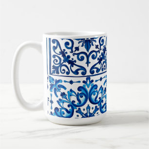 Caneca De Café estilo italiano,Mediterrâneo,mosaico,azul,