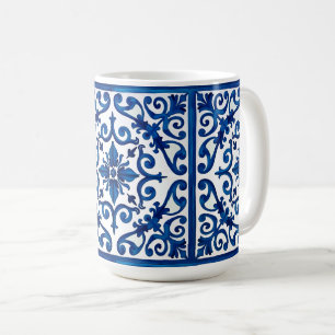 Caneca De Café estilo italiano,Mediterrâneo,mosaico,azul,