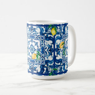 Caneca De Café estilo italiano,Mediterrâneo,mosaico,azul,