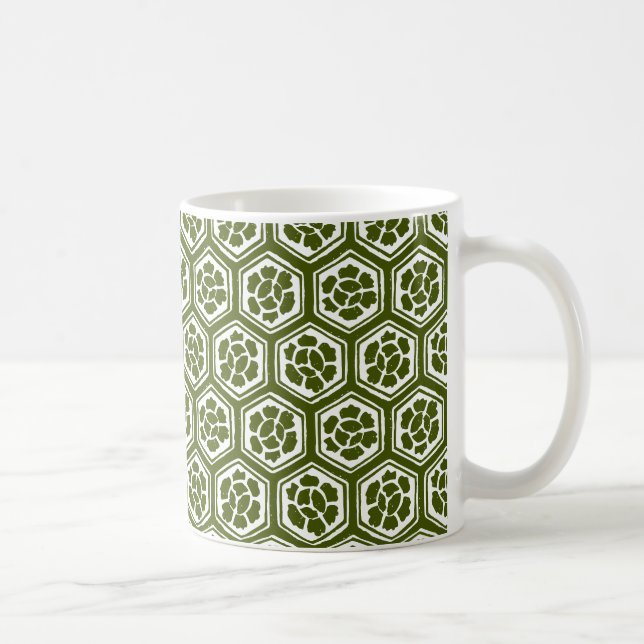 Caneca De Café Estilo Kabuki - Flores em Verde (Direita)
