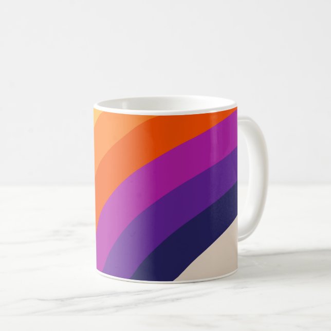 Caneca De Café Estilo retrô colorido arte arco-íris (Frente Esquerda)