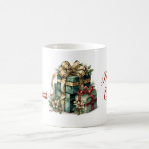 Caneca De Café Estilo retrô de Natal presente verde e ouro