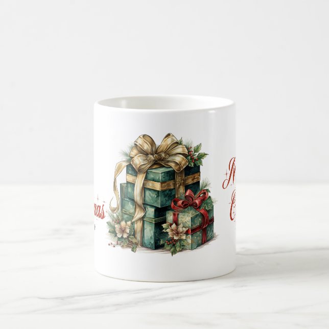 Caneca De Café Estilo retrô de Natal presente verde e ouro (Centro)