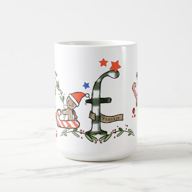 Caneca De Café Estilo Retro Monograma De Natal Bastante F Com Nom (Centro)