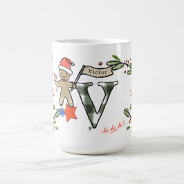 Caneca De Café Estilo Retro Monograma de Natal Bastante V Com Nom