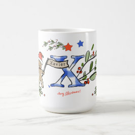 Caneca De Café Estilo Retro Monograma de Natal Bastante X com Nom