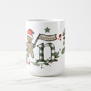 Caneca De Café Estilo Retro Monograma de Natal Bonito N com Nome