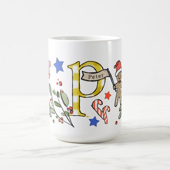 Caneca De Café Estilo Retro Monograma de Natal Bonito P com Nome (Centro)