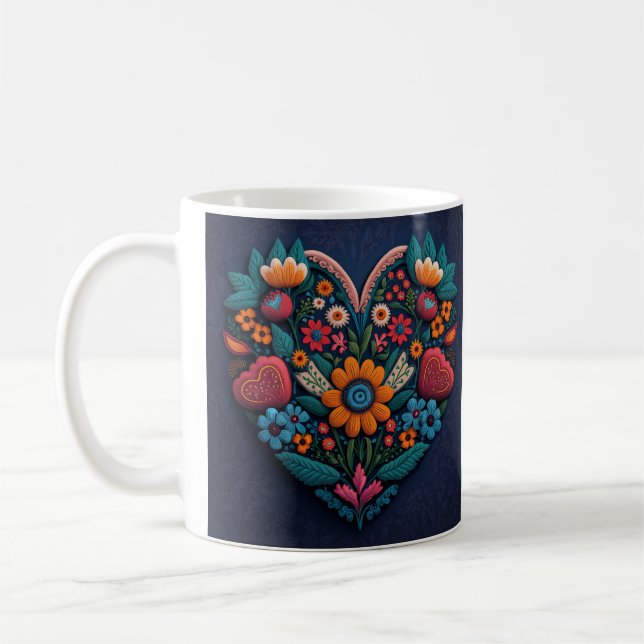 Caneca De Café Estilo Ucraniano Coração de Flores (Esquerda)